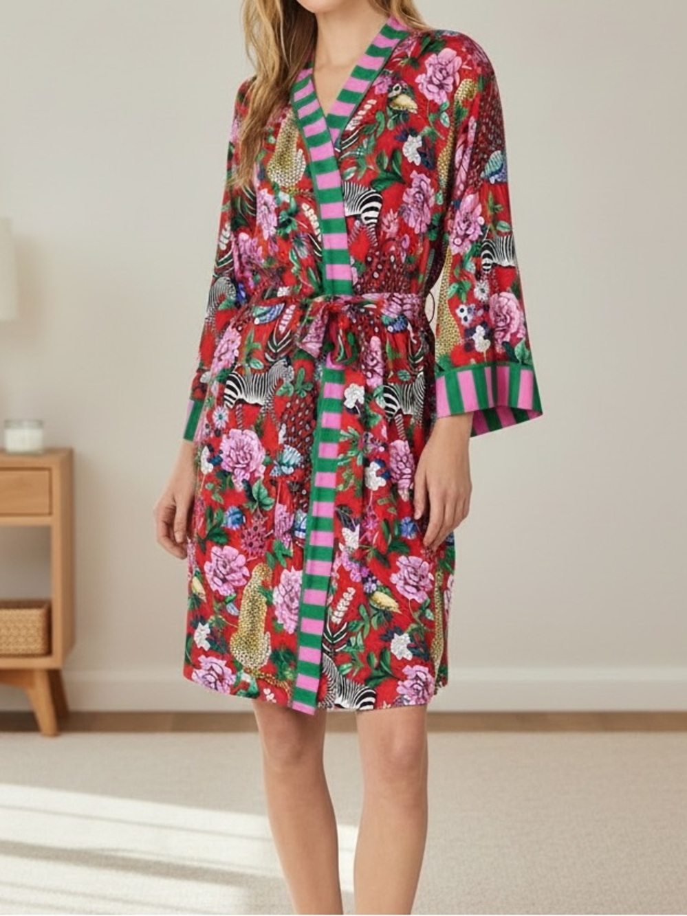 Room Service Pink Jungle Woven Robe NWT Size XL Kimono Summer Lightweight
